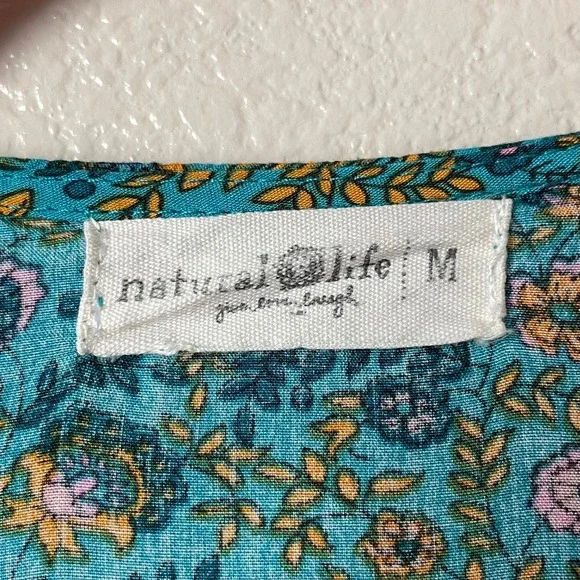 Natural Life Dress Womens Medium Teal Stella Floral Mini Babydoll Pockets Boho - Picture 10 of 11